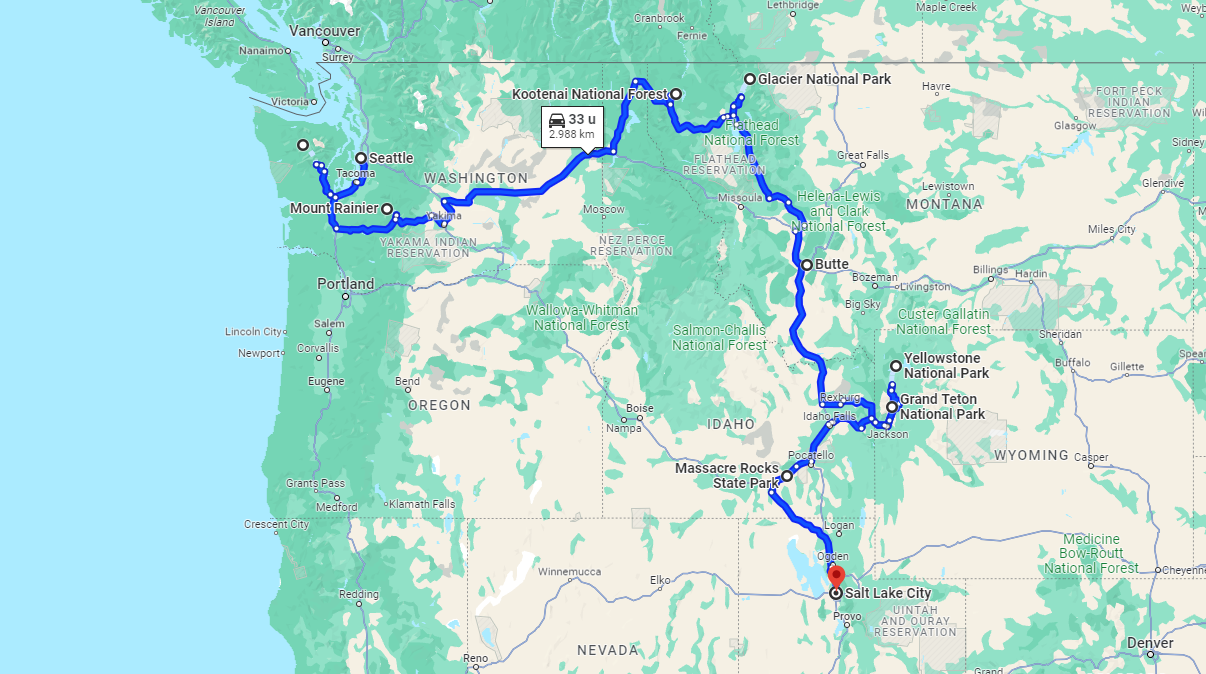 Route Seattle - Salt Lake City | Campers Amerika